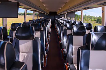Flat-screen TVs on charter bus