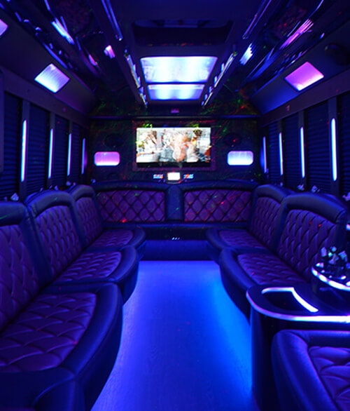 blue and purple bus interior
