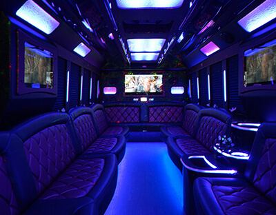 built-in bar in a party bus