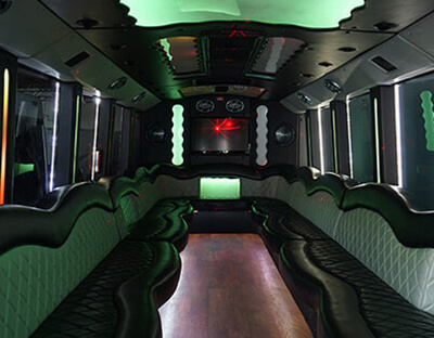 green party bus interior